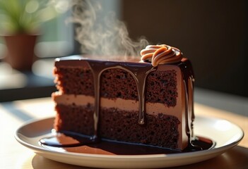 Decadent Chocolate Cake Slice Layered Ganache Frosting Dessert Indulgence Layered Beautifully