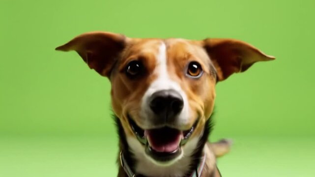 Excited dog jumping playfully in a vibrant scene, perfect for pet product advertising or cheerful family content. Joyful canine energy and happiness