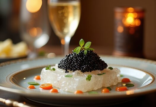 Exclusive Caviar Service Elitist Fine Dining Setting Opulent Flavors in Luxurious Atmosphere