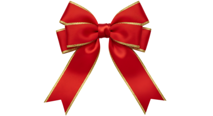 Elegant Red Ribbon Bow with Gold Trim on Black Background graphic design isolated on a transparent background