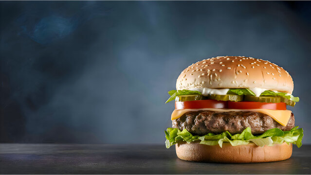 hamburger on black background