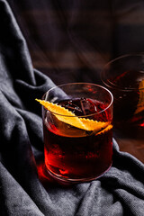 Red Negroni with black background. 