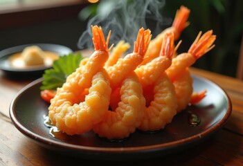 Golden Shrimp Tempura Crispy Coating Served with Flavorful Dipping Sauce
