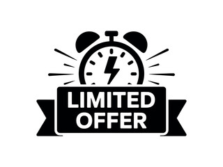 A limited offer alarm clock graphic with a lightning bolt signifies urgency and time sensitivity.