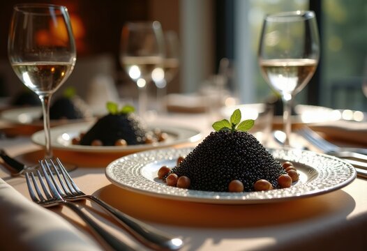 Exclusive Caviar Service Opulent Dining Heavens Truffle Pairing Upscale Dishware At Premium Restaurant