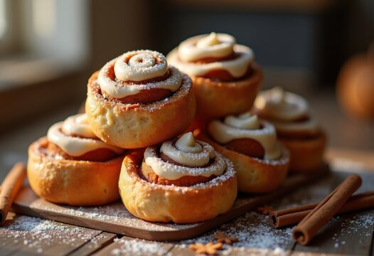 Irresistible Sweet Cinnamon Roll Delights Drenched in Cream Cheese Frosting for Heavenly Morning Bliss