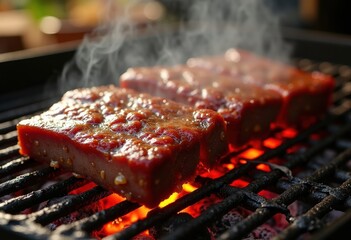 Korean BBQ Short Ribs Grilled over Charcoal Fire Aromatic Marinade Bold Flavors Charred to Perfection Smoky Essence