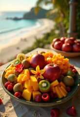 Lush Exotic Fruit Arrangement Indulging in Tropical Elegance at Opulent Resort Oasis