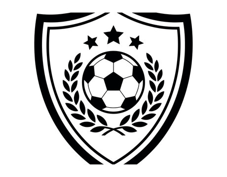 A soccer emblem featuring a ball, stars, and a laurel wreath.