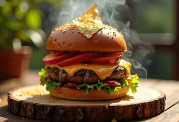 Lavish Burger Surprise Showcasing Luxury Edible Gold Leaf and Unique Toppings Crafted to Perfection