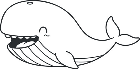 Obraz premium Cute cartoon outline illustration of a smiling whale, perfect for children's design and ocean-themed projects