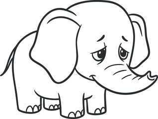 Fototapeta premium Cute cartoon vector illustration of a sad elephant character, perfect for children's books, educational materials, and playful design projects