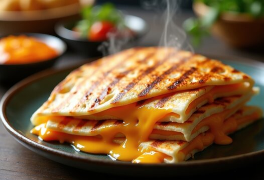 Melted Cheese Tortilla Delight Grilled Until Perfect Golden Crisp in an Authentic Culinary Setup