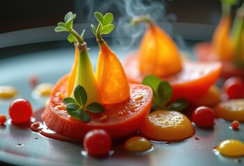 Molecular Gastronomy Vegetables Enticing Shapes Innovative Michelin-Style Edible Art Presentation