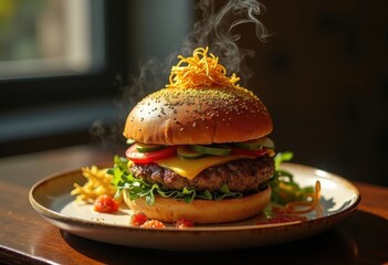 Opulent Burger Drenched in Gold Leaf Surrounded by Lavish Ingredients and Striking Visual Elements