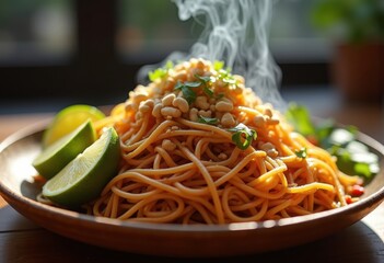 Pad Thai Noodles Peanuts Zesty Lime Burst Exotic Street Food Delight