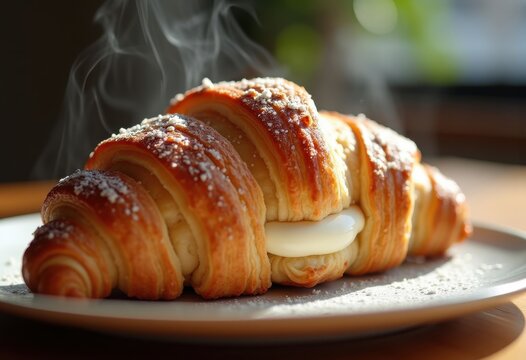 Irresistible Almond Croissant Filled with Heavenly Creamy Center Marvelous Baked Pastry Delight