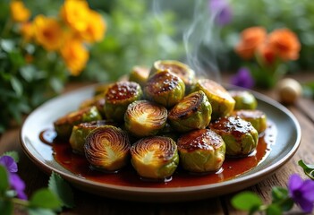 Roasted Brussels Sprouts Glazed with Balsamic Drizzle Sparkling Garden Flavor