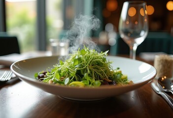 Luxe Organic Green Salad Elegantly Plated with Fresh Microgreens Premium Ingredients Gourmet Restaurant