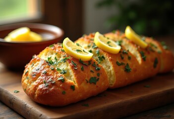 Rustic Herb-Infused Butter Melt on Crisp Golden Garlic Bread Loaf