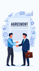 Business Agreement Handshake Illustration with Graph Background.