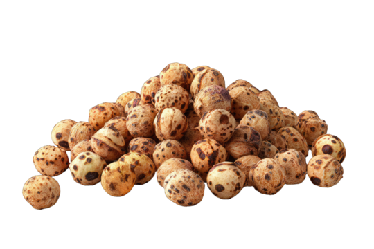 Pile of small, round, speckled, light brown seeds