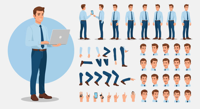 Business Man Character Design Kit with Multiple Poses and Expressions.
