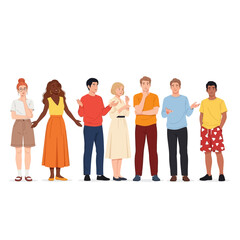 Obraz premium Diverse group of seven young adults standing together in a line.