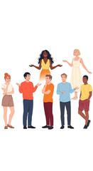 Fototapeta premium Diverse group of young adults standing and interacting together.