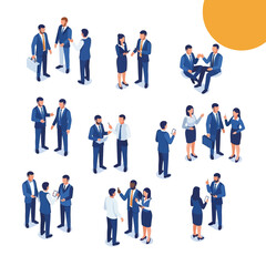 Isometric Business People Meeting and Shaking Hands.