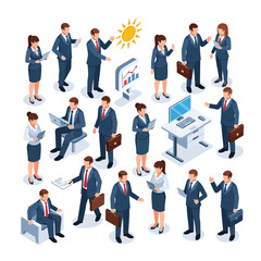 Isometric Business People Set Working in Office Environments.