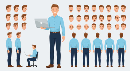 Man Character Design with Various Expressions and Poses for Animation.