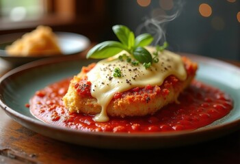 Melted Cheese Chicken Parmesan Delight with Rich Marinara Infusion