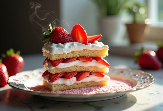 Strawberry Confection Whipped Cream Delight Layers Tempting Berry Melody Sweetness - Powered by Adobe