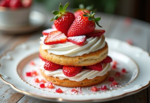 Strawberry Shortcake Layers with Fluffy Whipped Cream Stunning Off-White Display