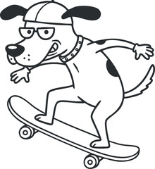 Obraz premium Playful cartoon vector illustration of a dog skateboarding, featuring a fun and dynamic design ideal for children's projects or merchandise