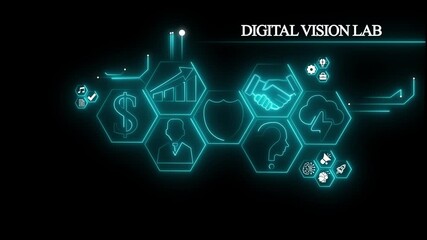 Digital vision lab .concept global network digital business icons, social network icons ,Beautiful motion waving dots map texture with glowing,interaction concept. Virtual network Technology.4K - Powered by Adobe
