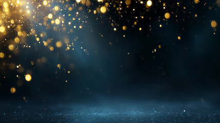 Obraz premium Golden particles dance in the air, creating a magical ambiance against a soft blue background. The scene evokes celebration and joy, perfect for festive occasions or special events