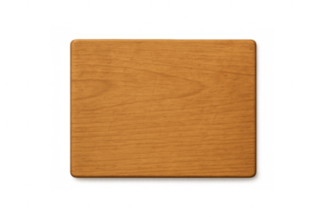 Empty wooden cutting board on transparent background for food preparation and cooking layout