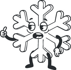 Fototapeta premium Cartoon-style vector illustration of a cheerful snowflake character giving a thumbs up, suitable for winter-themed designs