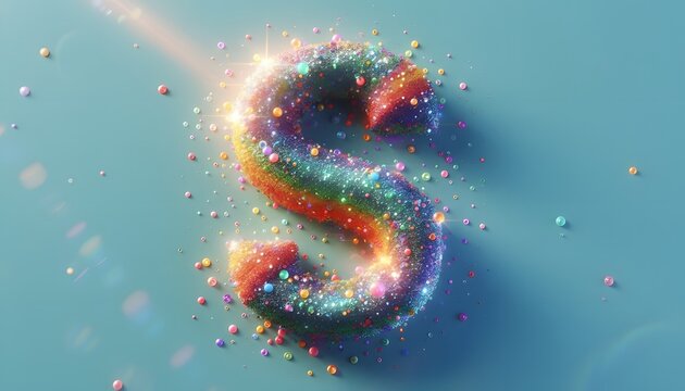 Sparkling Rainbow Glitter Letter S with Confetti Sprinkles