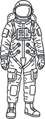 Fototapeta premium Line art vector illustration of an astronaut in a space suit, ideal for science and technology projects.
