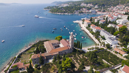 Franciscan Monastery with Harbor View Hvar Croatia Aerial