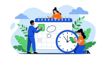 Team planning and scheduling tasks to meet deadlines and goals.