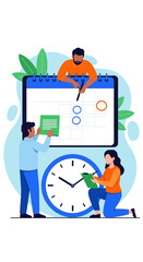 Team Planning and Scheduling with Calendar and Clock Illustration.
