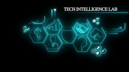 Tech intelligence lab .concept global network digital business icons, social network icons ,Beautiful motion waving dots map texture with glowing,interaction concept. Virtual network Technology.4K - Powered by Adobe