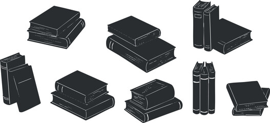 Vector illustration of a collection of books in various styles, ideal for educational and literary design projects