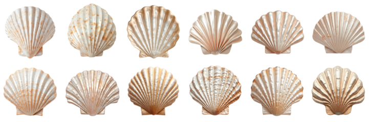 Pearlized seashells set isolated on transparent background