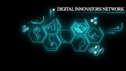Digital innovators network .concept global network digital business , social network icons ,Beautiful motion waving dots map texture with glowing,interaction concept. Virtual network Technology.4K - Powered by Adobe