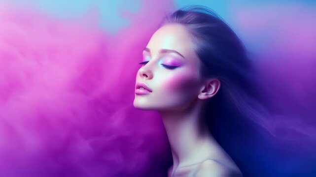 Elegant woman surrounded by colorful smoke, Beauty and Fantasy concept Video